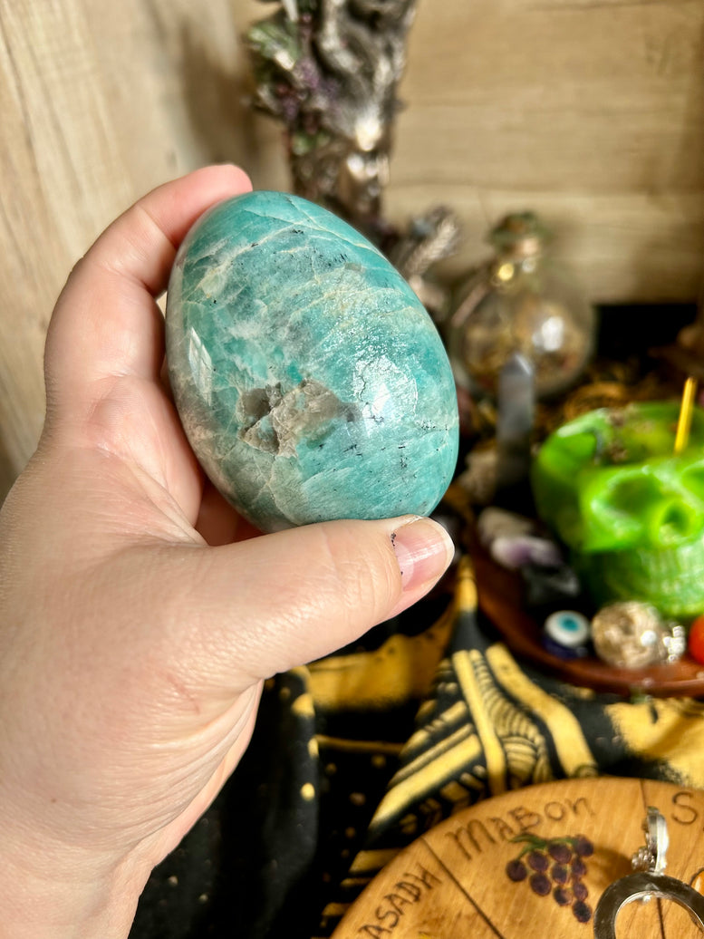 Amazonite Crystal Egg and Holder | Reiki | Chakra | Crystals | Witchcraft | Wiccan | Pagan | Healing | Dinosaur Egg | Gemstones | Magical