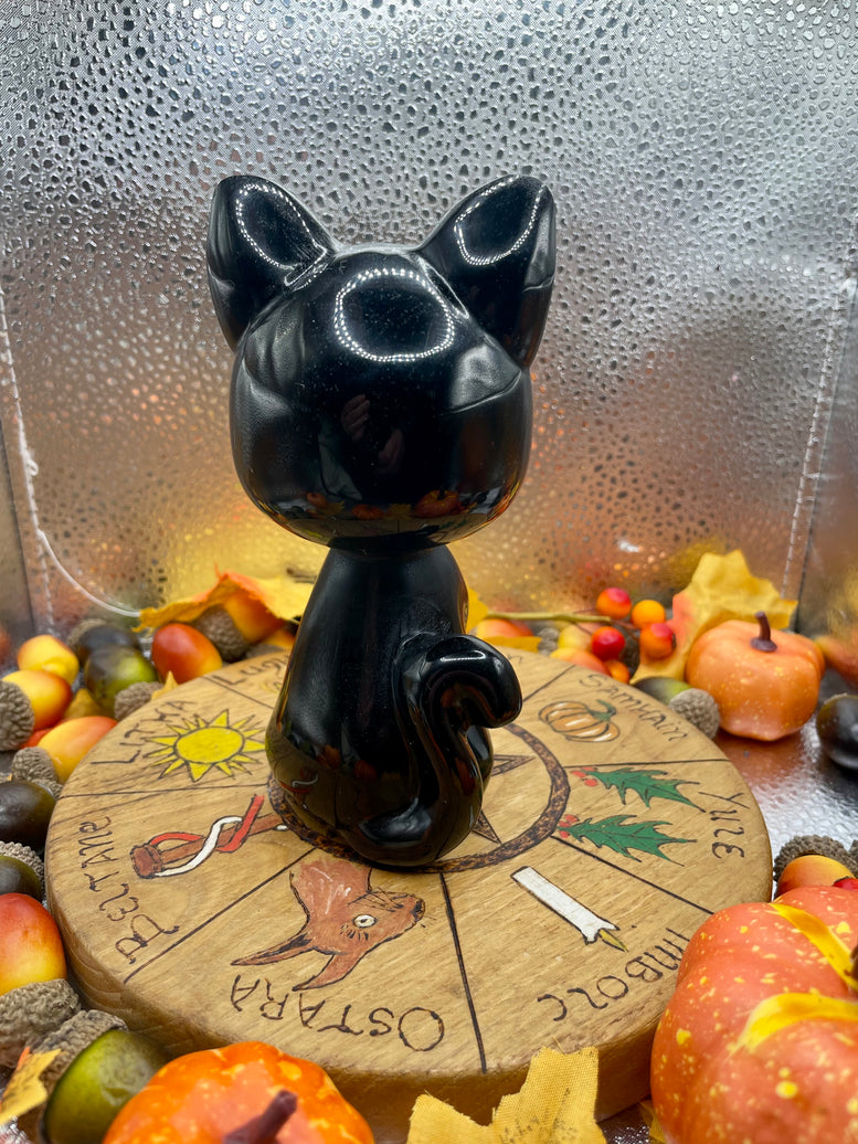 Luna Moon Cat Natural Black Obsidian Crystal Carving | Black Cat | Kitty | Witchcraft | Wiccan | Pagan | Reiki | Chakra | 14.5cm | Ornament