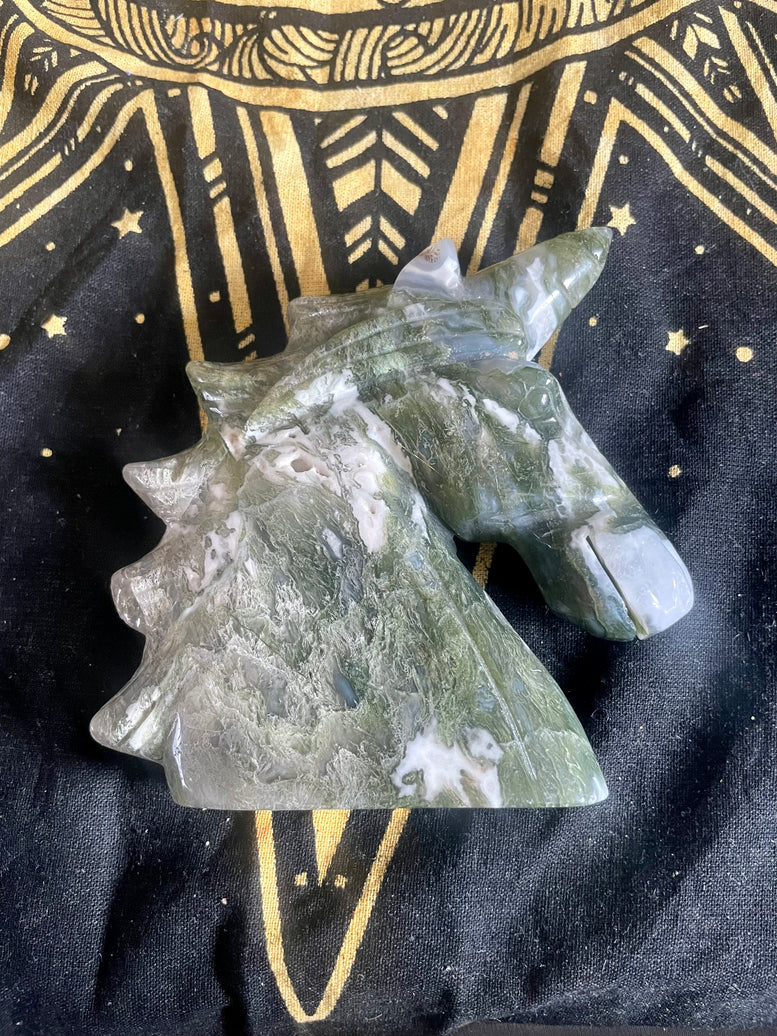 Moss Agate Unicorn Crystal Carving | Mythical | Mythological | mythology | Crystals | Gemstones | Ornaments | Witchy | Healing | Gift | Art