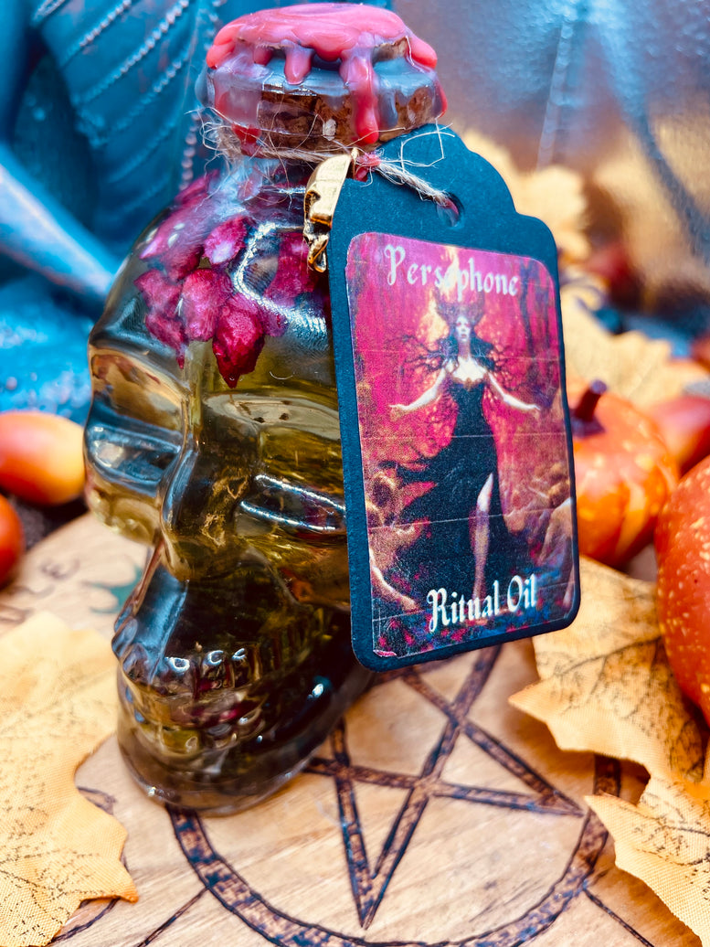 Persephone Goddess Ritual Oil | Fertility | Spring | Underworld | Thinning of the Veil | Witchcraft | Deity | Spell Oil | Skull | Crystals