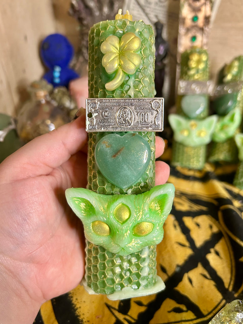Handcrafted Wealth and Abundance Spell Candle for Witchcraft - Intention-Infused with Prosperity Herbs & Essential Oils for Money Rituals and Business Success