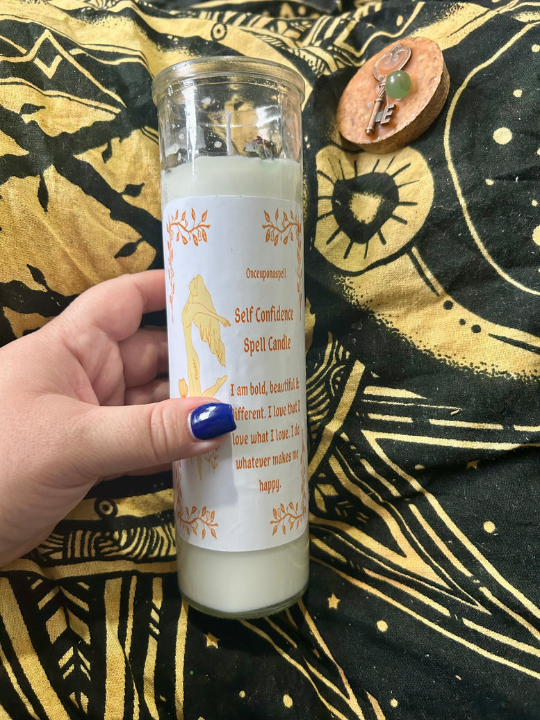 Self confidence Jar Spell Candle with Crystals & Herbs, Wiccan Pagan Ritual
