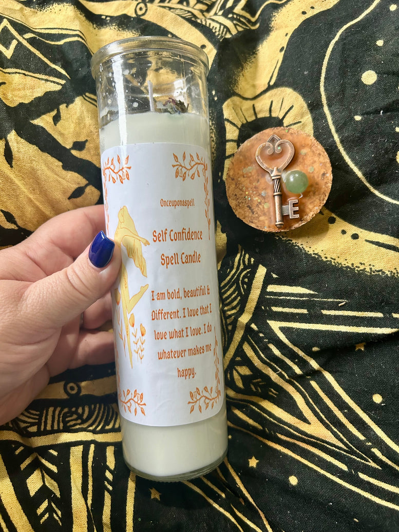 Self confidence Jar Spell Candle with Crystals & Herbs, Wiccan Pagan Ritual