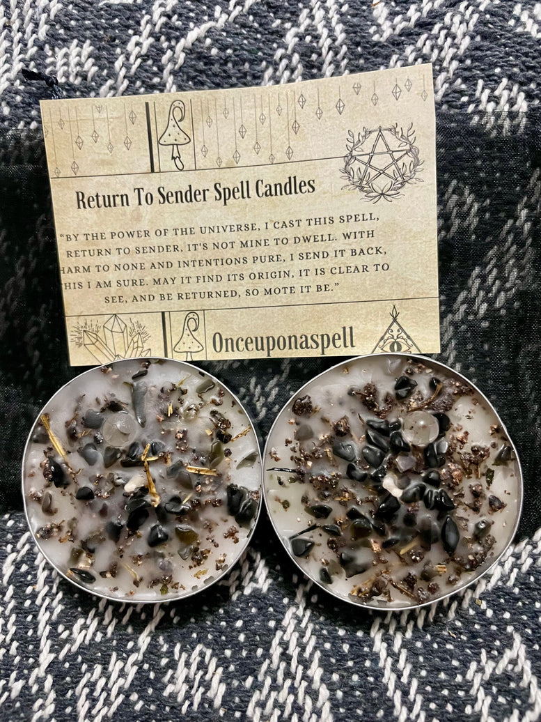 Return to sender XL Spell Tealights | Hex Breaking | Witchcraft | Wicca | Pagan | Hoodoo | Crystals | Spells | Spell Candle | Altar | Gift