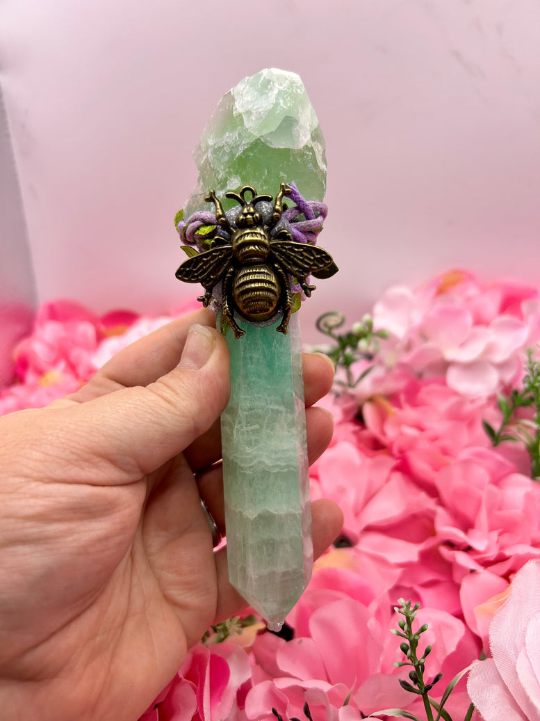 Green fluorite bee wand for crystal healing and witchcraft