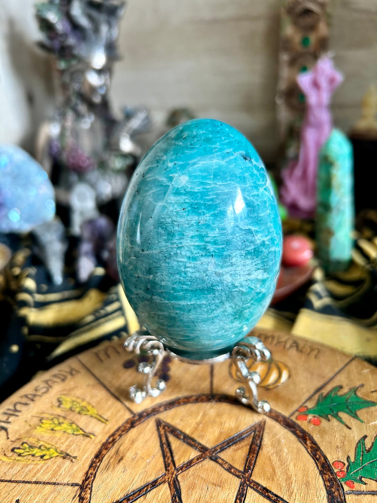 Amazonite Crystal Egg and Holder | Reiki | Chakra | Crystals | Witchcraft | Wiccan | Pagan | Healing | Dinosaur Egg | Gemstones | Magical