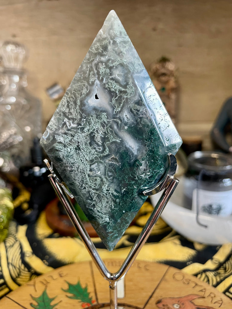Moss Agate Diamond on Zodiac Stand | Crystals | Gemstones | Natural | Nature | Rocks | Stones | Witch | Reiki | Chakra | Crystal Healing