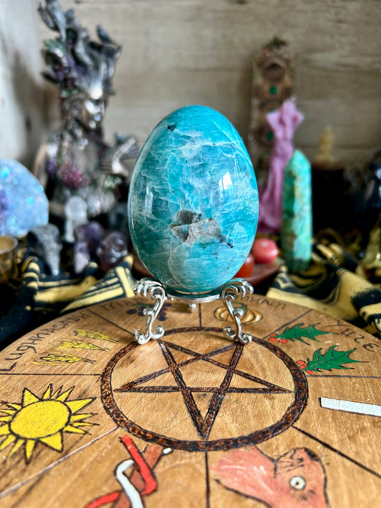 Amazonite Crystal Egg and Holder | Reiki | Chakra | Crystals | Witchcraft | Wiccan | Pagan | Healing | Dinosaur Egg | Gemstones | Magical