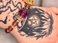 Fluorite & Strawberry Quartz Buddha Crystal Charm Bracelet | Jewellery | Crystals | Spirituality | Witchcraft | Wiccan | Pagan | Gift