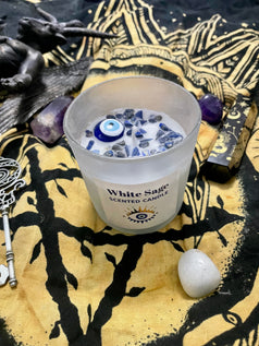 Evil Eye - All Seeing Eye White Sage Scented Spell Candle | Sodalite | Charms | Witchcraft | Wicca | Pagan | Ritual Candle | Candles | Gift