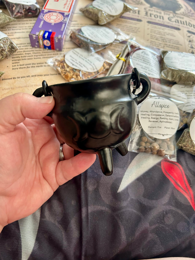 Cast iron cauldron herb kit