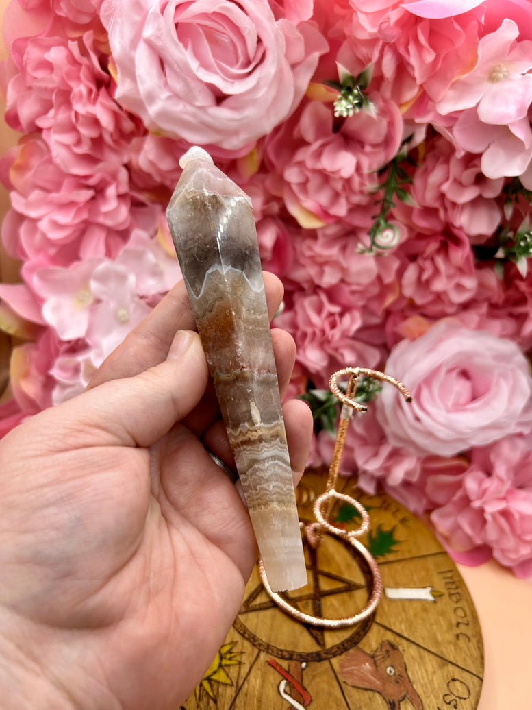 Mexican Lace Agate Wand on Stand - Natural Stone Decorative Display