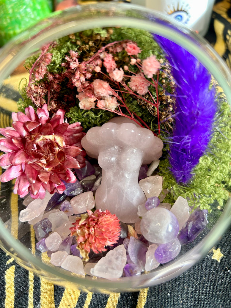 Self Love Mushroom Goddess Crystal Healing Terrarium | Mini Landscape | Reiki | Chakra | Goddess | Witchcraft | Wicca | Pagan | Ornament