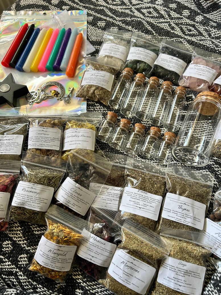 Create Your Own Spell Bottle Gift Set | Spell Bottles | Herbs | Crystals | Charms | Witchcraft | Amulets | Wiccan | Pagan | Spell Candles