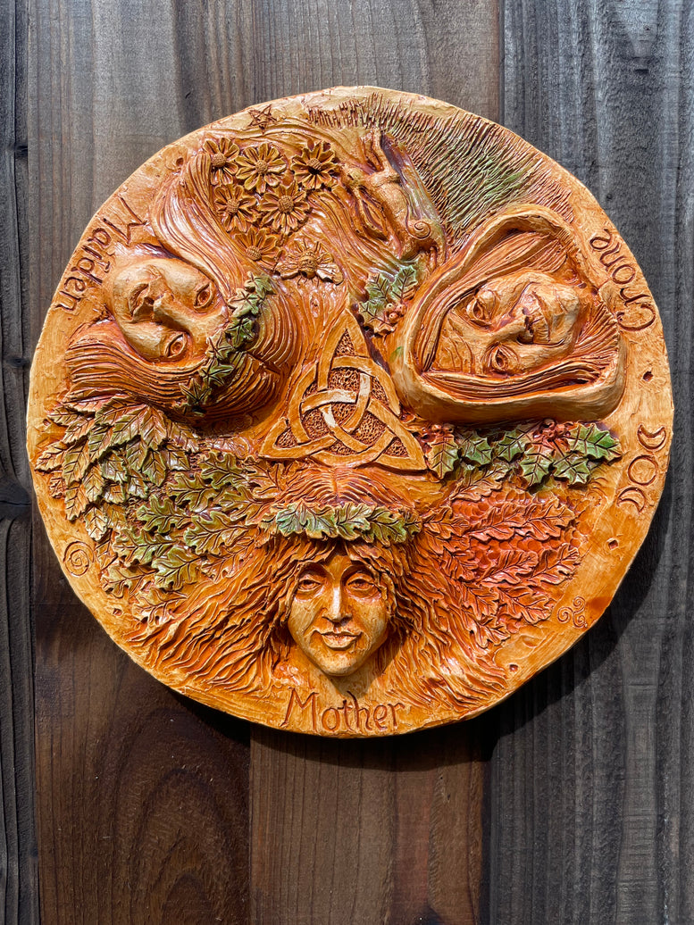 Triple Moon Goddess Plaque | Wall Hanging | Maiden Mother Crone | Pagan | Wiccan | Witchcraft | Wall Art | Garden | Triquetra | Gift | Deity