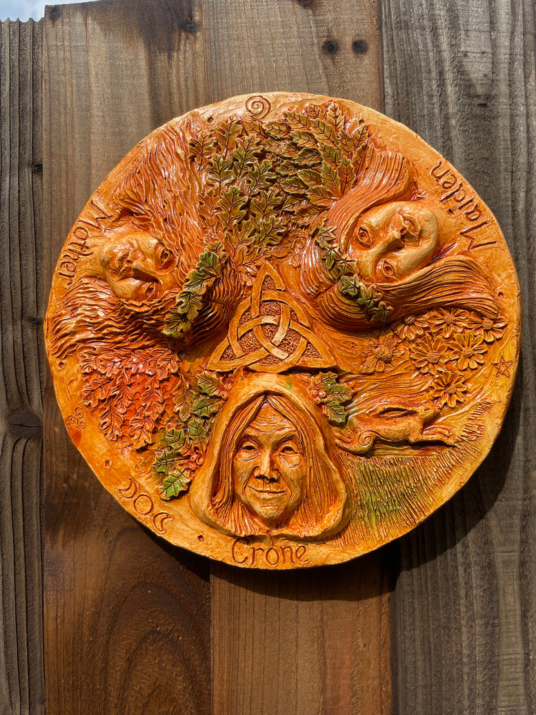 Triple Moon Goddess Plaque | Wall Hanging | Maiden Mother Crone | Pagan | Wiccan | Witchcraft | Wall Art | Garden | Triquetra | Gift | Deity
