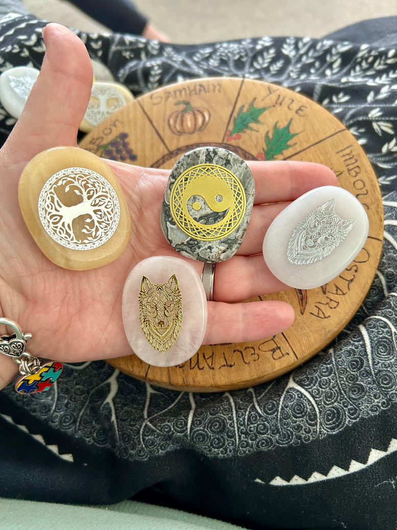 Wolf, Peace, Tree of Life Palm Stones | Reiki | Chakra | | Crystals | Wicca | Pagan | Spirituality | Quartz | Witchy | Meditation | Gemstone