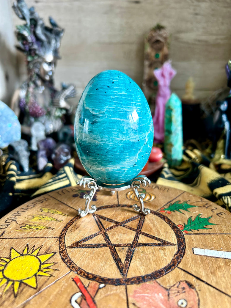 Amazonite Crystal Egg and Holder | Reiki | Chakra | Crystals | Witchcraft | Wiccan | Pagan | Healing | Dinosaur Egg | Gemstones | Magical