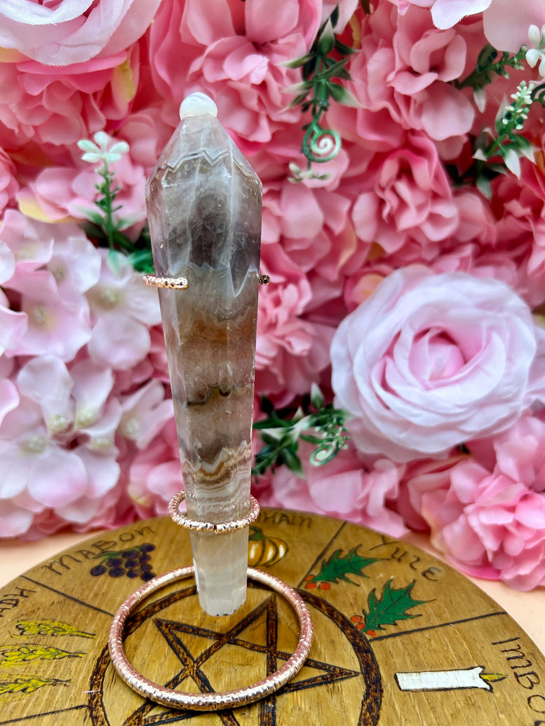 Mexican Lace Agate Wand on Stand - Natural Stone Decorative Display