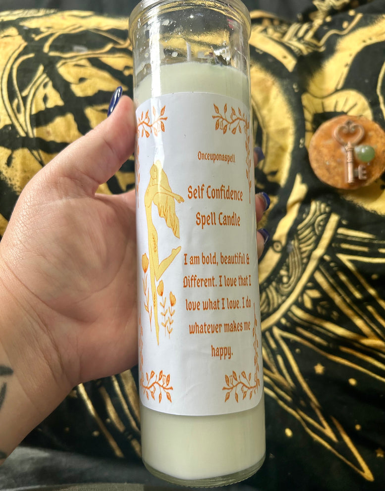 Self confidence Jar Spell Candle with Crystals & Herbs, Wiccan Pagan Ritual