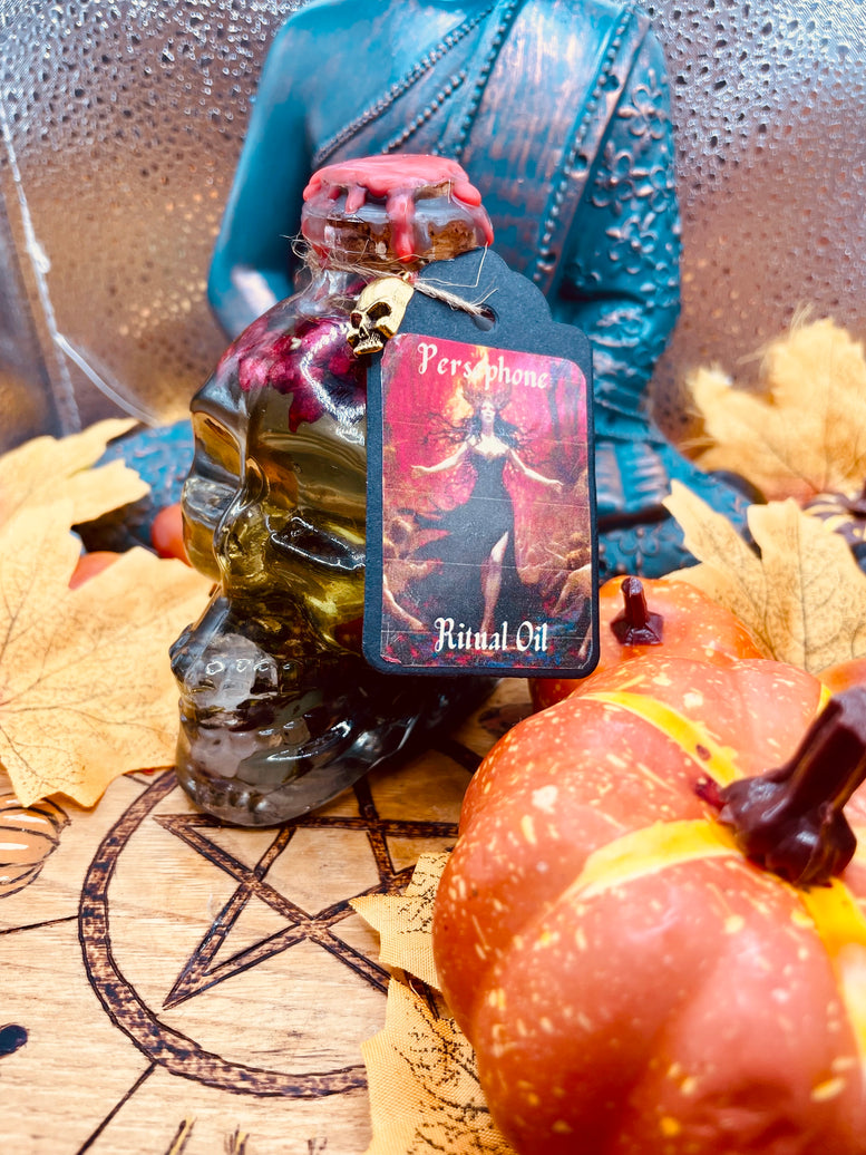 Persephone Goddess Ritual Oil | Fertility | Spring | Underworld | Thinning of the Veil | Witchcraft | Deity | Spell Oil | Skull | Crystals