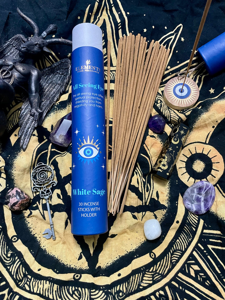 Evil Eye - All Seeing Eye Incense Sticks and Holder with a White Sage Fragrance Gift Box | Incense Sticks | Scented | Witchcraft | Wiccan