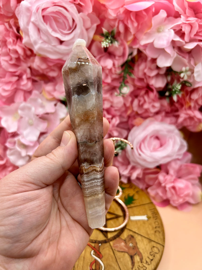 Mexican Lace Agate Wand on Stand - Natural Stone Decorative Display