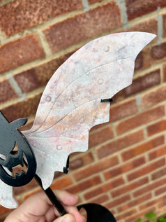 Pink Opal Carved Crystal Wings with Witchy Stand pumpkin witch Halloween style