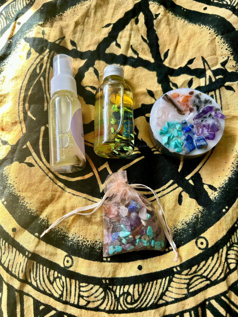 Chakra Balancing Gift Set | Room Spray | Crystals | Oil | Candle | Reiki | Spell Candle | Witchcraft | Wicca | Pagan | Spirituality | Stones