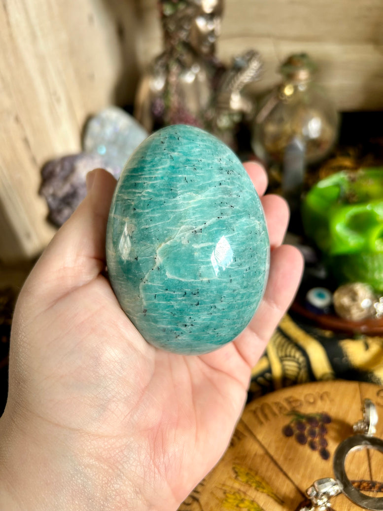 Amazonite Crystal Egg and Holder | Reiki | Chakra | Crystals | Witchcraft | Wiccan | Pagan | Healing | Dinosaur Egg | Gemstones | Magical