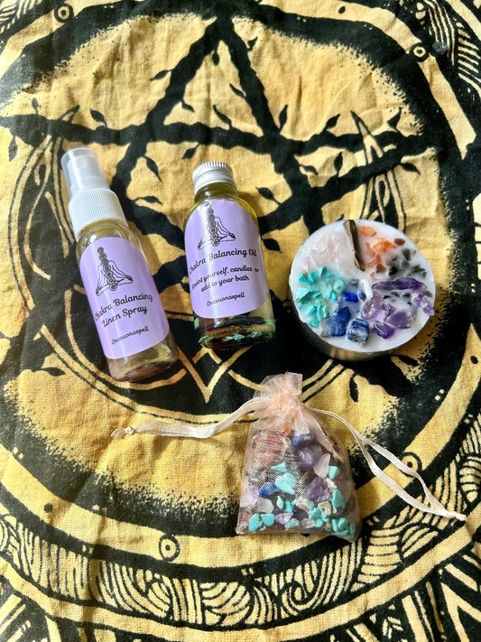 Chakra Balancing Gift Set | Room Spray | Crystals | Oil | Candle | Reiki | Spell Candle | Witchcraft | Wicca | Pagan | Spirituality | Stones
