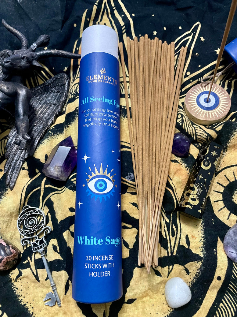 Evil Eye - All Seeing Eye Incense Sticks and Holder with a White Sage Fragrance Gift Box | Incense Sticks | Scented | Witchcraft | Wiccan