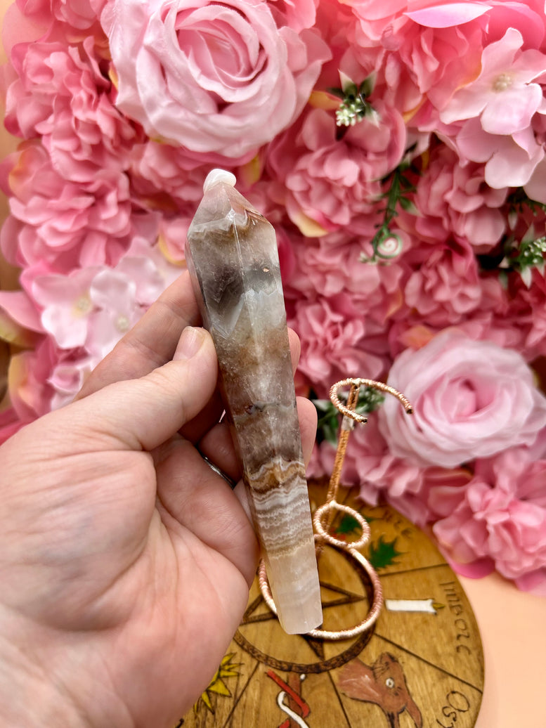 Mexican Lace Agate Wand on Stand - Natural Stone Decorative Display