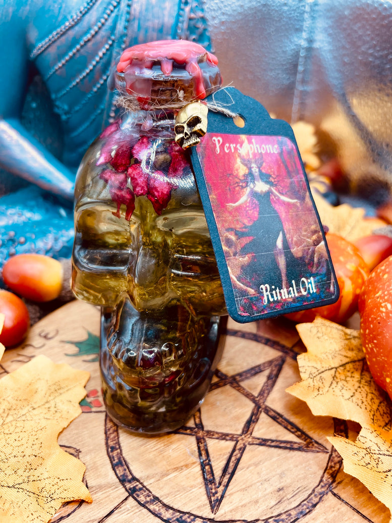 Persephone Goddess Ritual Oil | Fertility | Spring | Underworld | Thinning of the Veil | Witchcraft | Deity | Spell Oil | Skull | Crystals