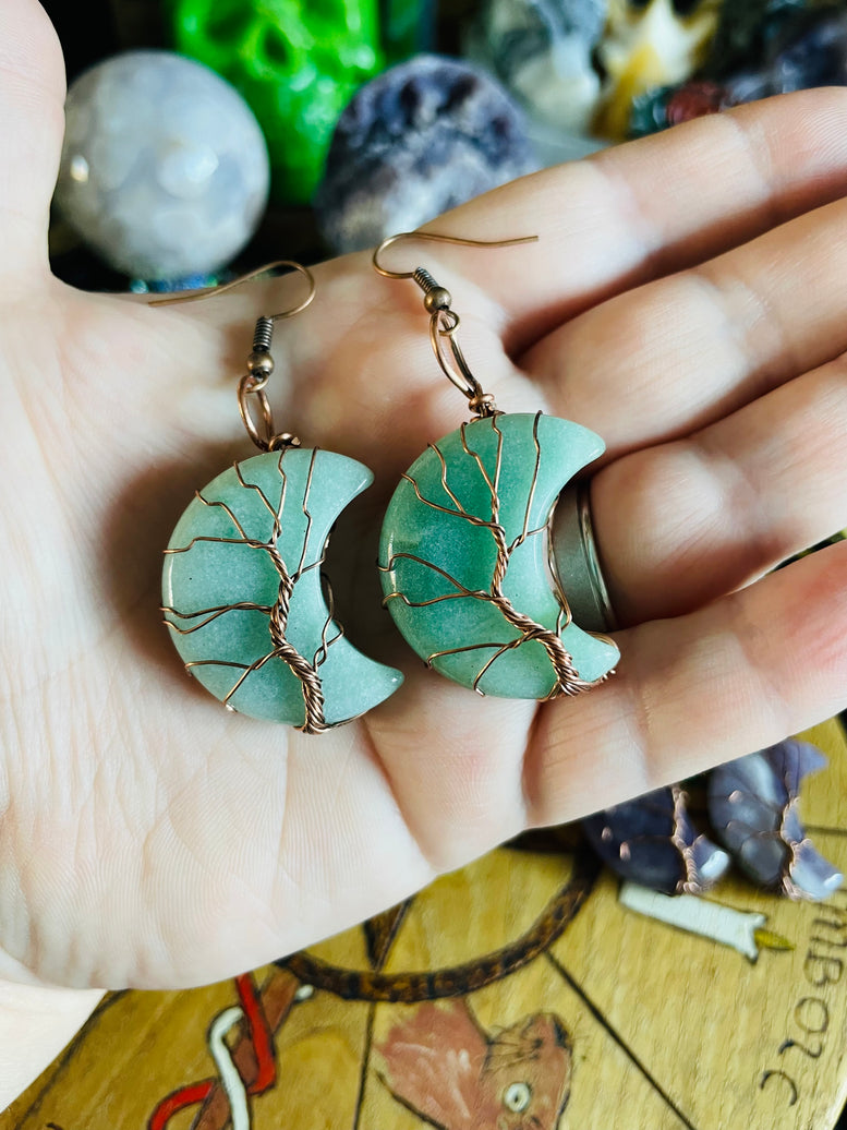 Tree of Life Wire Wrapped Moon Crystal Earrings | Jewellery | Jewelry | Witchy | Crystals | Crystal Healing | Reiki | Chakra | Boho | Gift