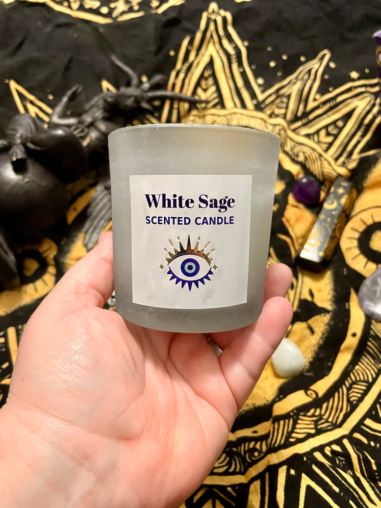 Evil Eye - All Seeing Eye White Sage Scented Spell Candle | Sodalite | Charms | Witchcraft | Wicca | Pagan | Ritual Candle | Candles | Gift