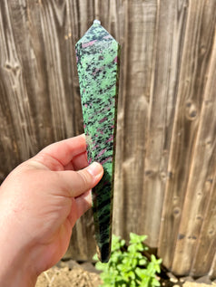 Ruby in Zoisite - Anyolite Crystal Wand | Witchcraft | Wiccan | Pagan | Natural Crystals | Healing | Point | Metaphysical | Ornament | Home
