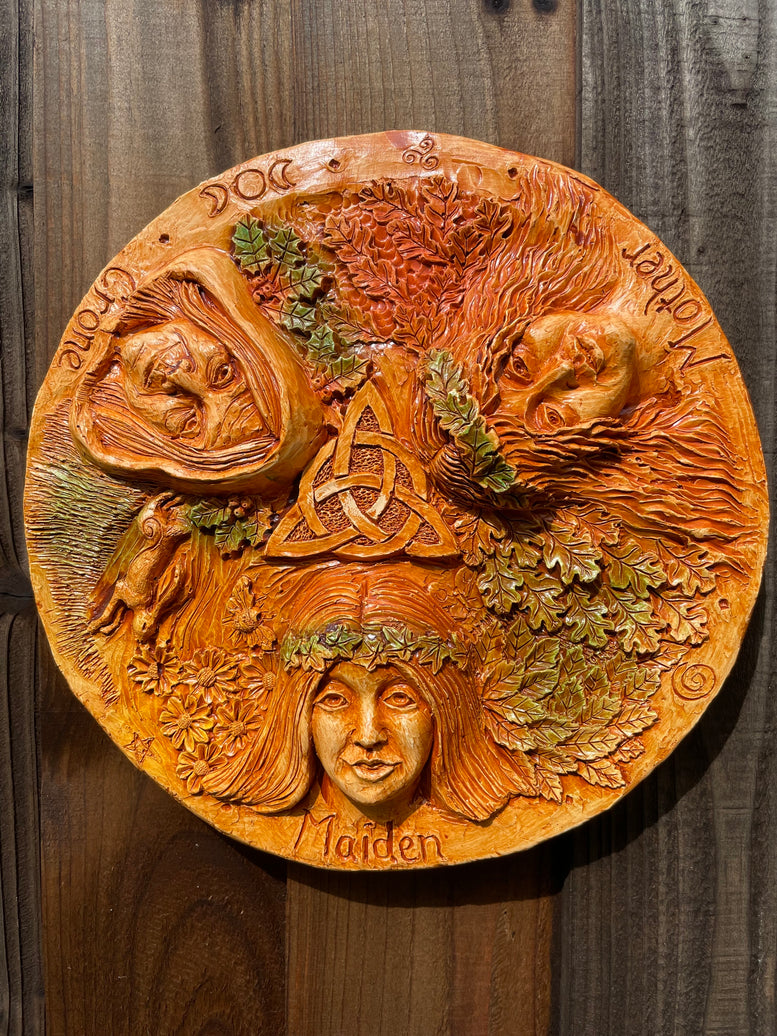 Triple Moon Goddess Plaque | Wall Hanging | Maiden Mother Crone | Pagan | Wiccan | Witchcraft | Wall Art | Garden | Triquetra | Gift | Deity