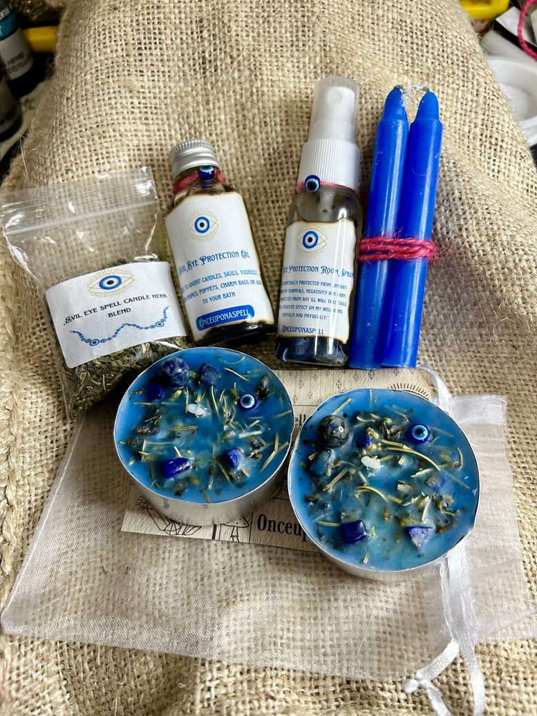 Evil Eye Protection Spell Casting Kit | Spells | Magic | Witchcraft | Wicca | Pagan | Spirituality | Candles | Room Spray | Ritual Oil