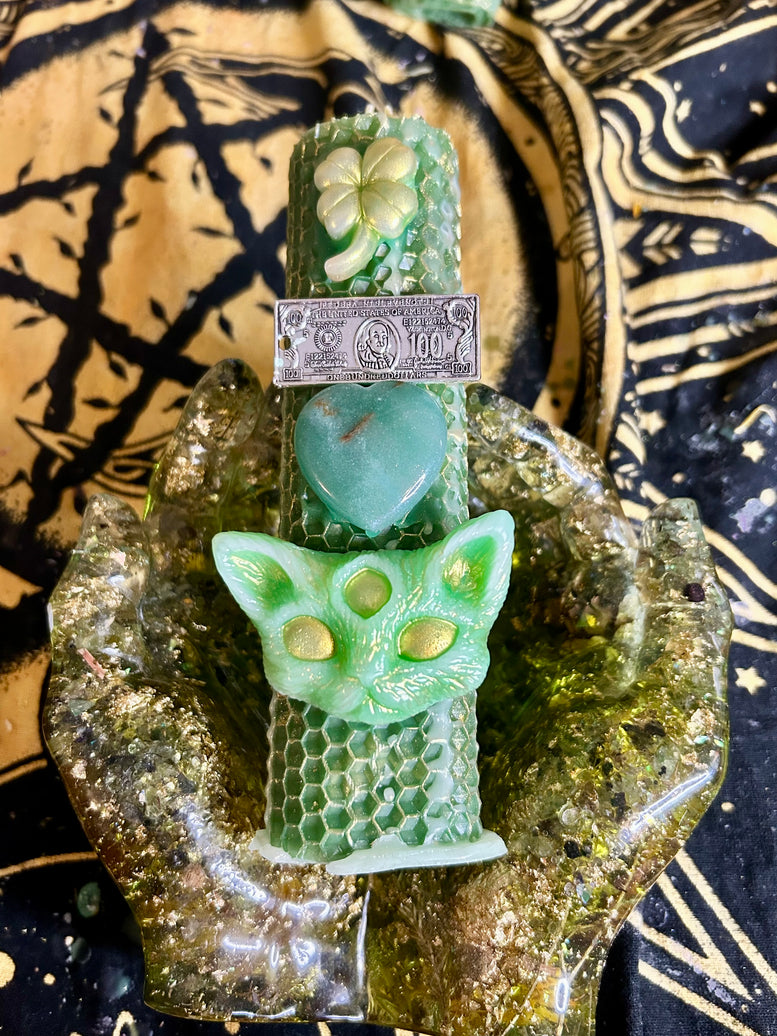 Handcrafted Wealth and Abundance Spell Candle for Witchcraft - Intention-Infused with Prosperity Herbs & Essential Oils for Money Rituals and Business Success