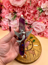 Fluorite Mermaid Wand: Winged Charm, Rhinestone Accents - Ritual Tool