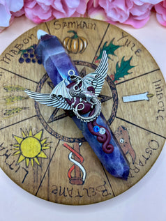 Amethyst Dragon Wand – Crystal Point with Winged Dragon Charm | Fantasy Wand for Rituals, Healing, or Display | Witchcraft | Wicca | Pagan