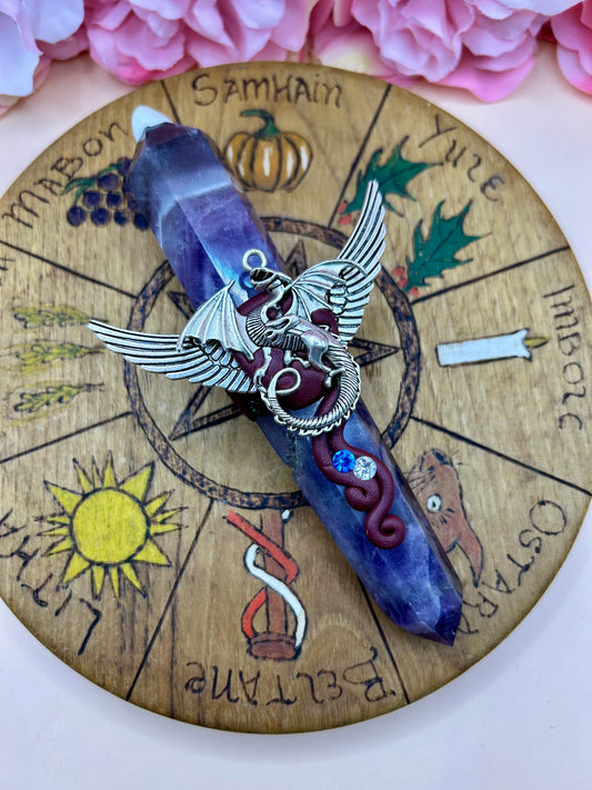 Amethyst Dragon Wand – Crystal Point with Winged Dragon Charm | Fantasy Wand for Rituals, Healing, or Display | Witchcraft | Wicca | Pagan