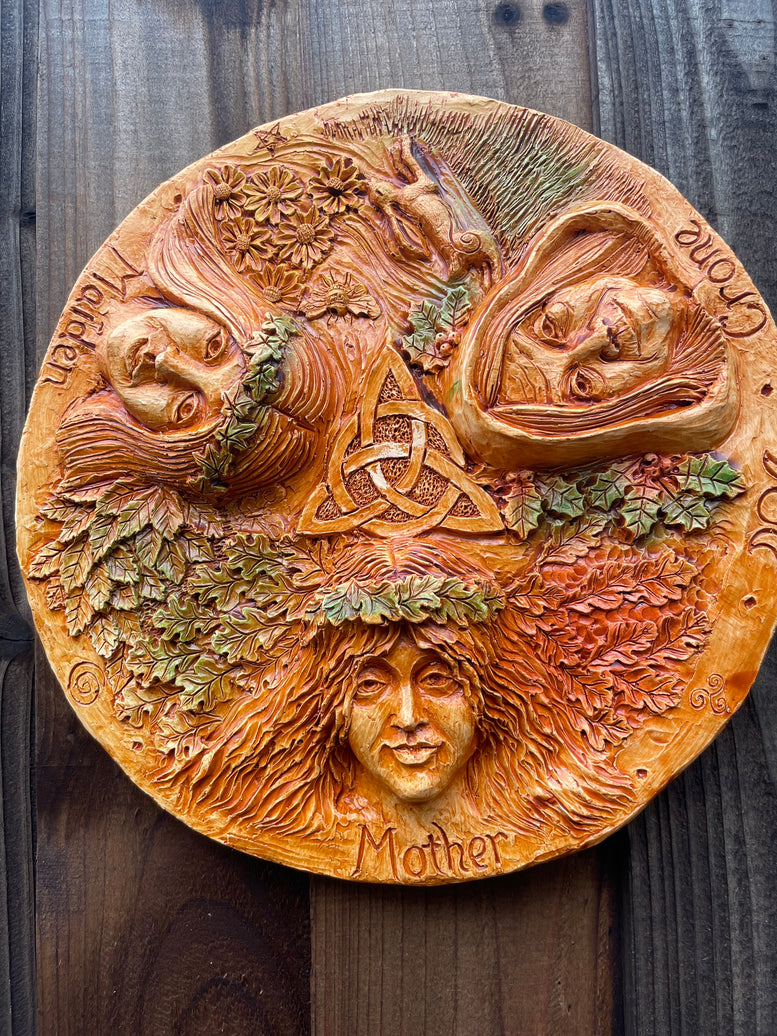 Triple Moon Goddess Plaque | Wall Hanging | Maiden Mother Crone | Pagan | Wiccan | Witchcraft | Wall Art | Garden | Triquetra | Gift | Deity