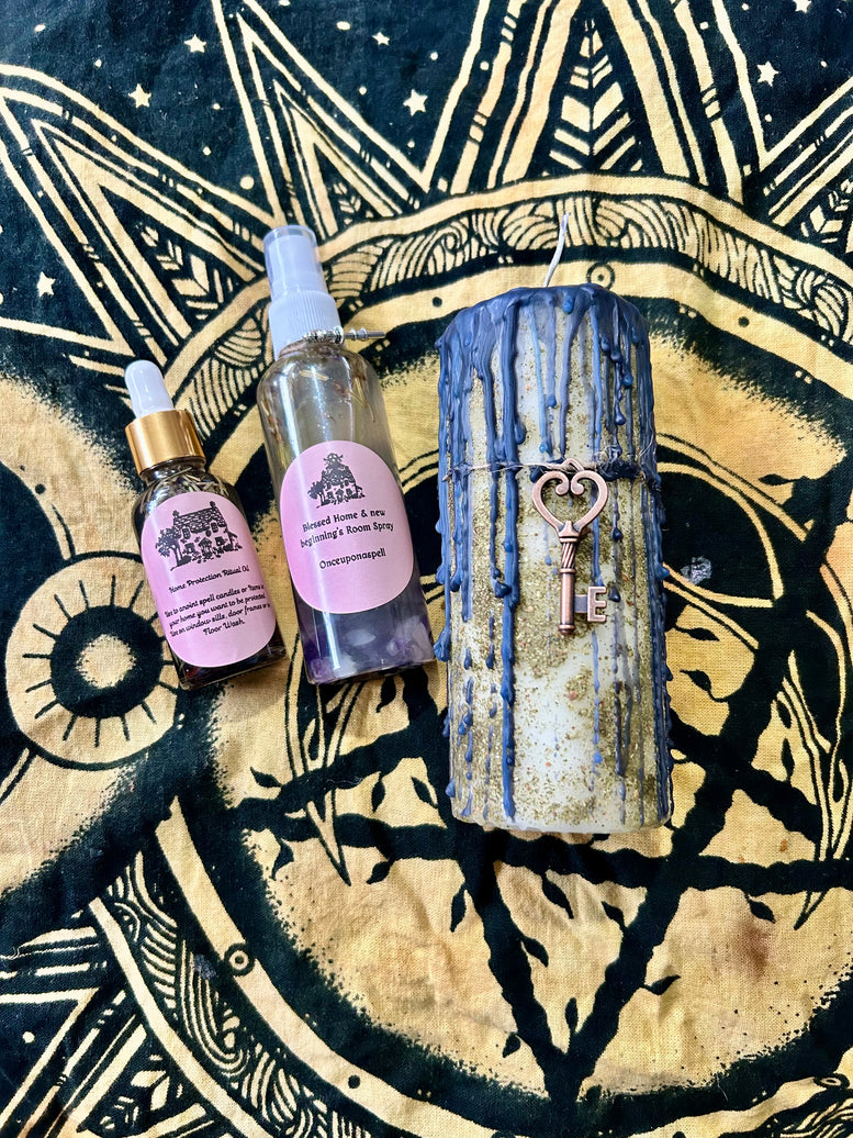 Blessed Home & New Beginnings Spell Kit | Witchcraft | Wiccan | Pagan | Spell Candle | Spell Oil | Room Spray