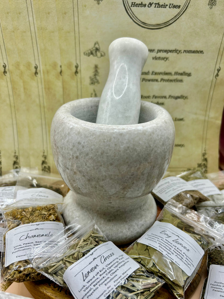 Mortar and Pestle Herb Kit - Herbs - Selenite - Incense - Witchcraft - Kitchen - Utensils