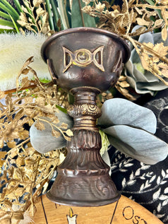 Antique Copper Ritual Goblet with Triple Moon 8x13cm | Chalice | Offering | Witchcraft | Wiccan | Pagan | Goddess | Altar | Rituals | Tools