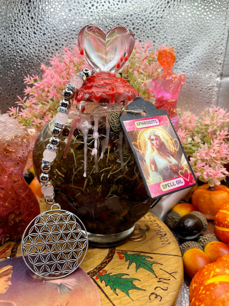 Aphrodite/Venus Spell Oil | Ritual Oil | Deity | Goddess | Amulet | Rose Quartz | Spell Bottle | Love Spell | Heart | Witchcraft | Wicca