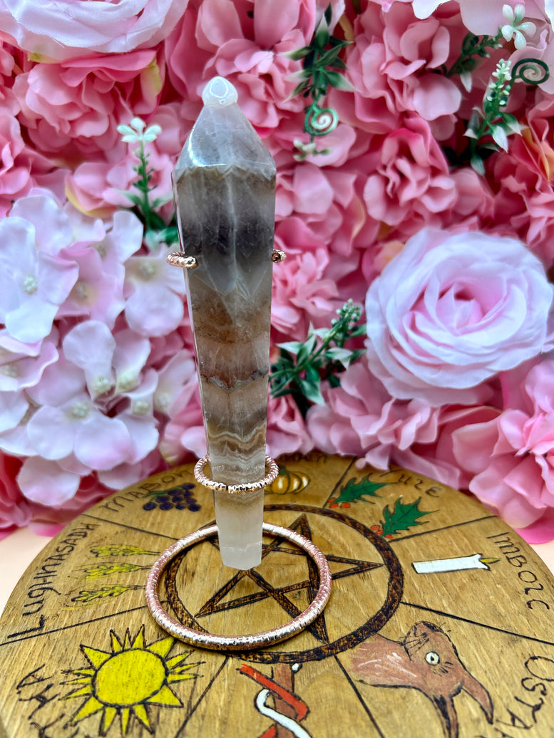 Mexican Lace Agate Wand on Stand - Natural Stone Decorative Display