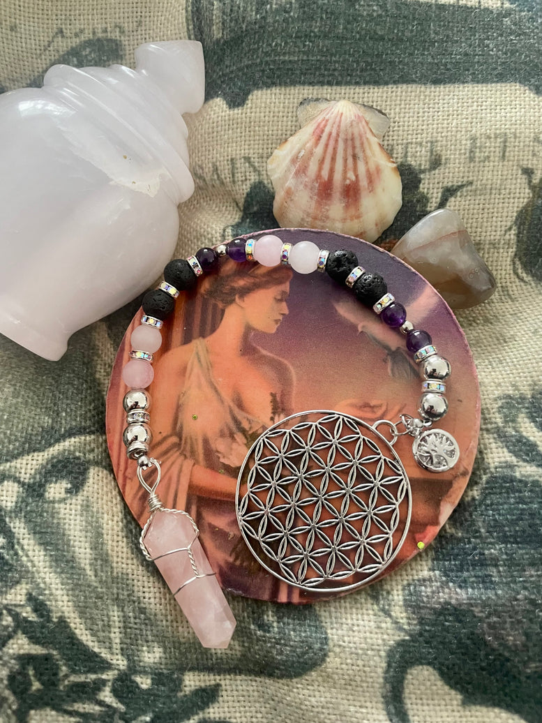 Goddess Aphrodite Unique Pendulum | Goddess of Love | Self Love | Divination | Witchcraft | Wiccan | Pagan | Gift | Rose Quartz | Amethyst